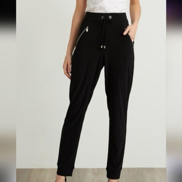 Joseph Ribkoff Black Drawstring Waist Jogger Pants 4 - Picture 1 of 9